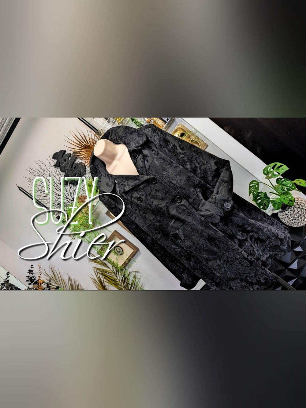 Suzy Shier Black Embroidered Trench Coat LG-XL